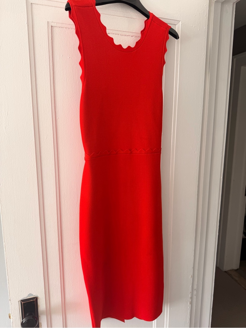 A.L.C. Red Scallop-Trim Sleeveless Knit Sheath Dress